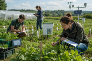 Chercheurs, enseignants et étudiants travaillant sur un projet environnemental