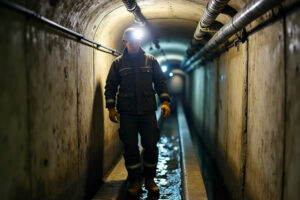 Égoutier dans un réseau souterrain d’assainissement