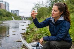 Partagez votre expérience de stage 1 Étudiante réalisant des mesures de qualité de l’eau